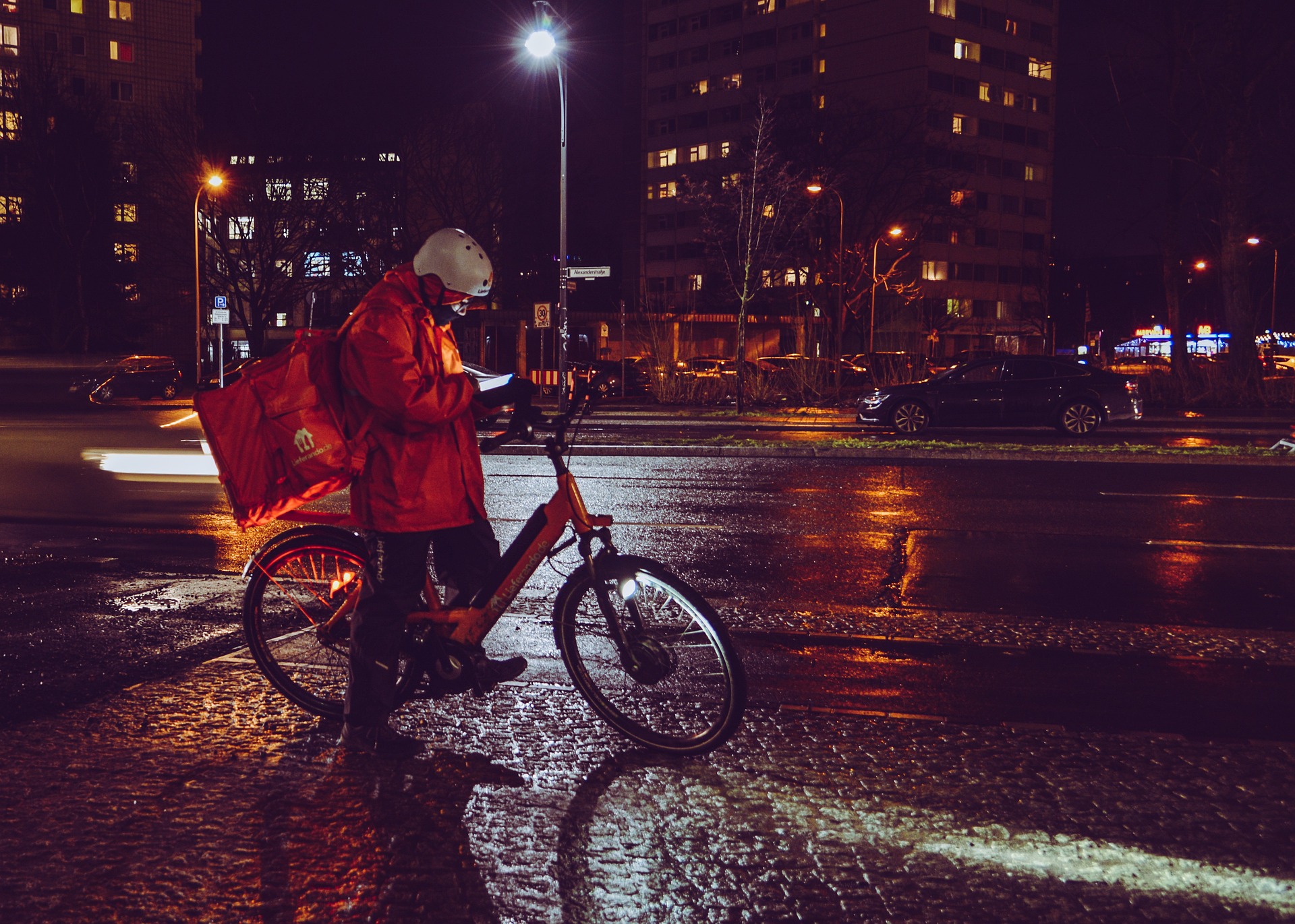 Delivery Driver delivering food in rain